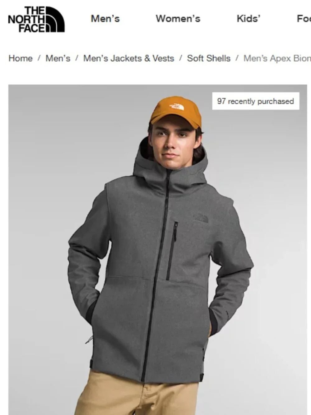 The North Face Men’s Large Apex Bionic 3 Hoodie Dark Grey NWT Soft Shell Jacket